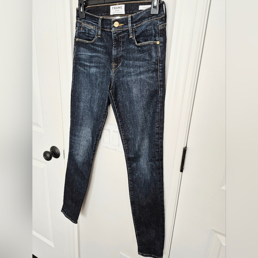 Frame Le High Harvard Dark Wash Skinny Jeans 70s Denim Gift Retro School Travel - Picture 12 of 15